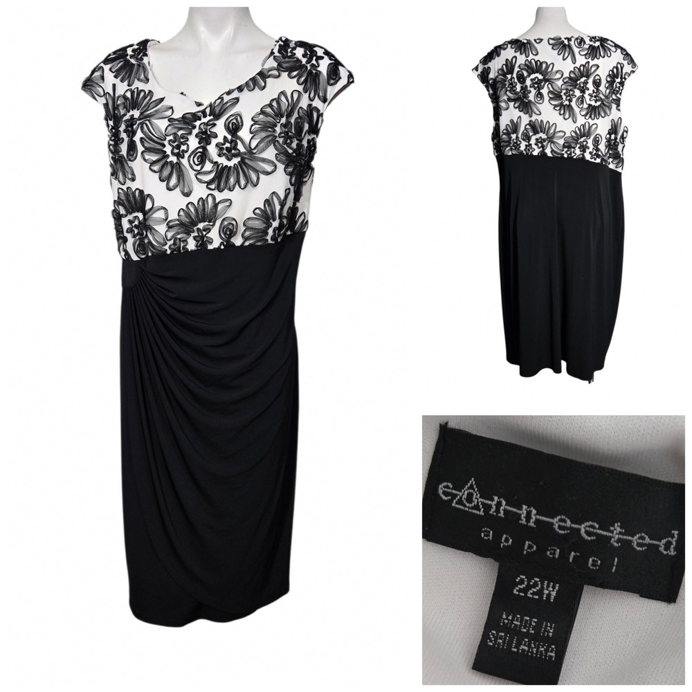 Connected Apparel Womens 22W Black White Floral Lace Faux Wrap Dress TD370284L